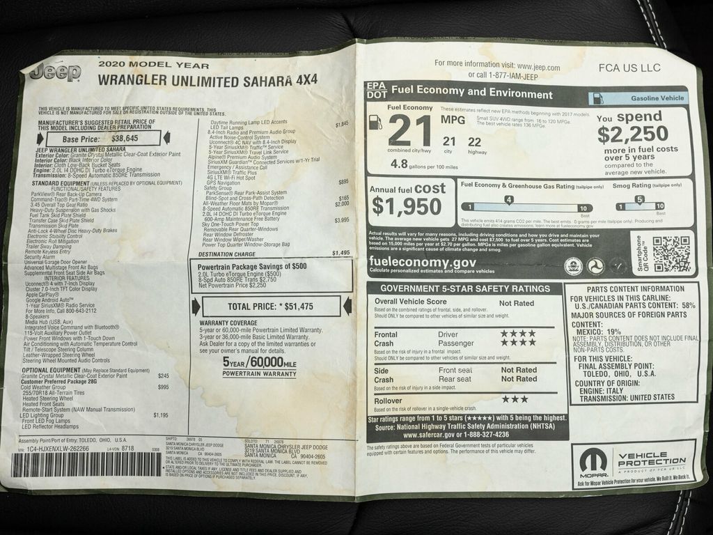 2020 Jeep Wrangler Unlimited Wrangler Unlimited Sahara 4x4, Sky-One Power Top, AMP PowerSteps - 22963685 - 67