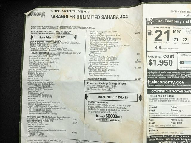 2020 Jeep Wrangler Unlimited Wrangler Unlimited Sahara 4x4, Sky-One Power Top, AMP PowerSteps - 22963685 - 68