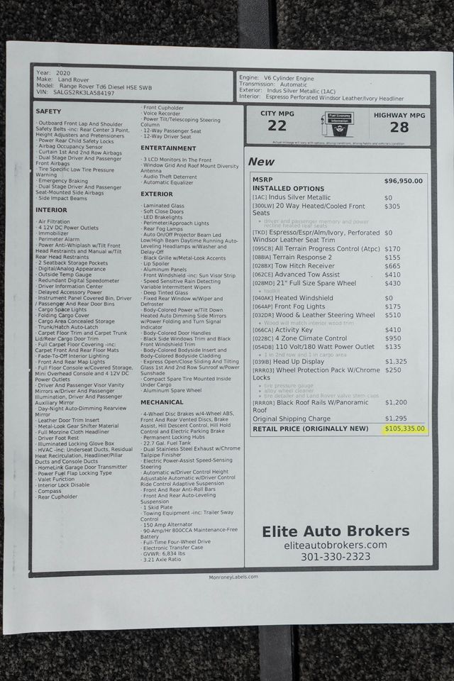 2020 Land Rover Range Rover Td6 Diesel HSE SWB - 22942086 - 58