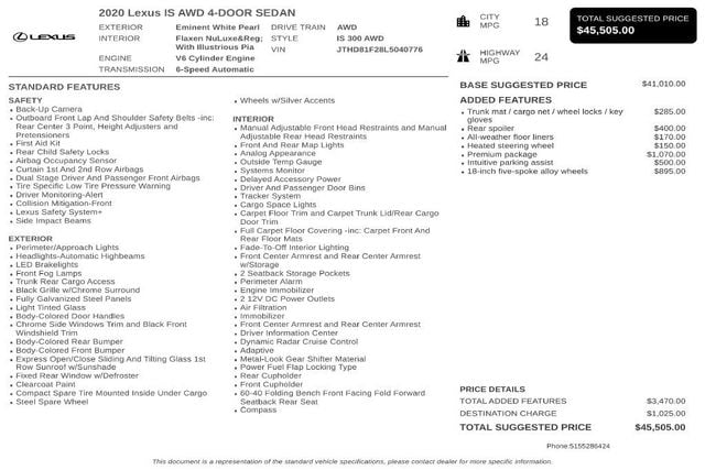 2020 Lexus IS IS 300 AWD - 23093412 - 2