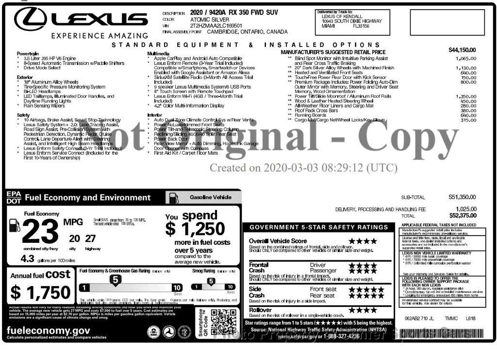 2020 Lexus RX RX 350 FWD - 22957770 - 46