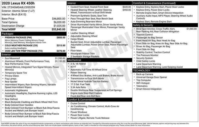 2020 Lexus RX RX 450h AWD - 23006663 - 5