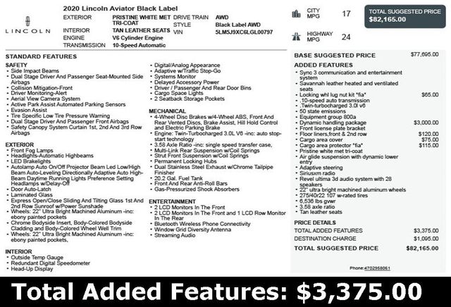 2020 Lincoln Aviator Black Label AWD - 22911088 - 2