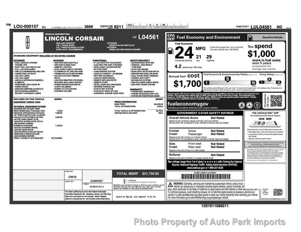 2020 Lincoln Corsair Reserve AWD - 22040811 - 2