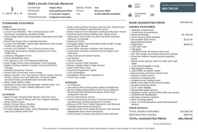 2020 Lincoln Corsair Reserve AWD - 23086084 - 2