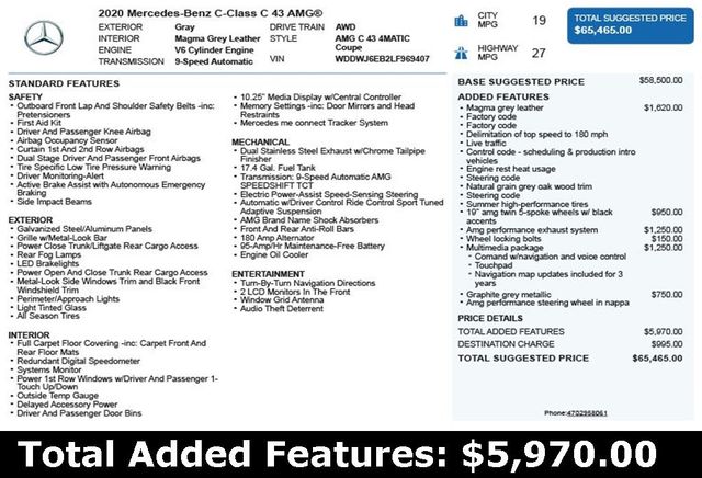 2020 Mercedes-Benz C-Class AMG C 43 4MATIC Coupe - 22935721 - 2