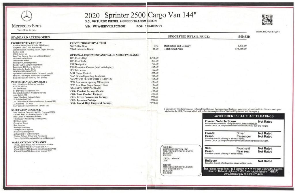 2020 Mercedes-Benz Sprinter Cargo Van Special Order / Custom Build - 20569795 - 80
