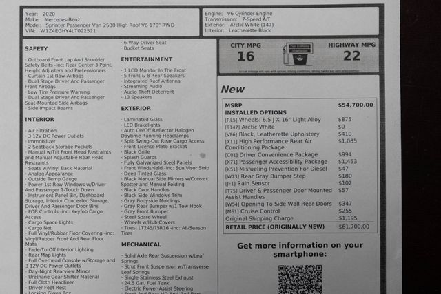 2020 Mercedes-Benz Sprinter Passenger Van 2500 High Roof V6 170" RWD - 23009210 - 46