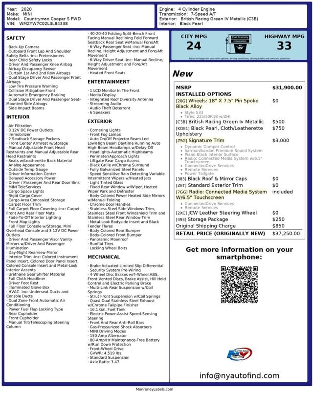 2020 MINI Cooper S Countryman CLEAN CARFAX, SIGNATURE TRIM, PAN SUNROOF, BACKUP CAMERA - 22999668 - 14