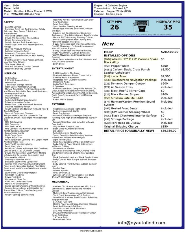 2020 MINI Cooper S Hardtop 4 Door CLEAN CARFAX, ICONIC TRIM, PAN SUNROOF, NAVI, HEATED SEATS - 22958847 - 25