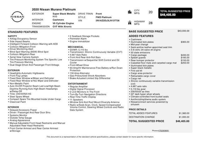 2020 Nissan Murano FWD Platinum - 23000517 - 2