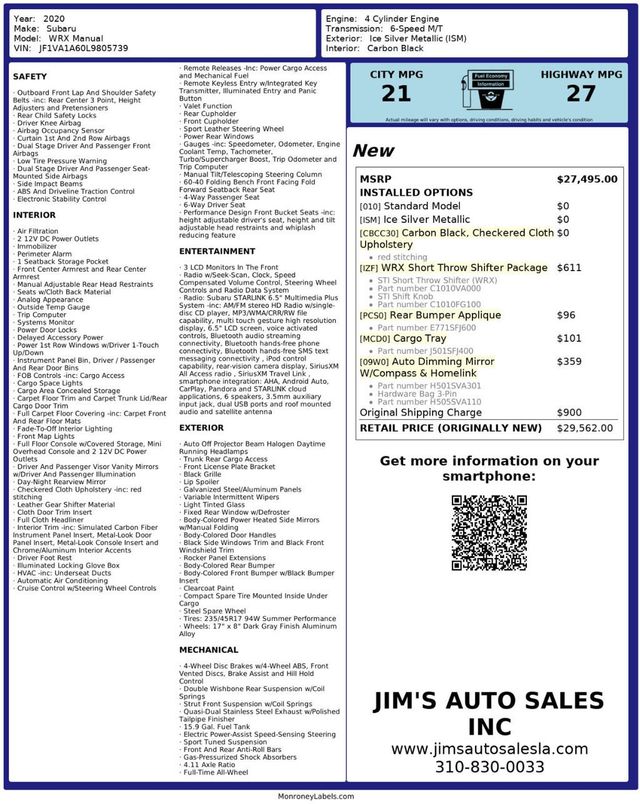 2020 Subaru WRX 6 Speed Manual Brand New Tires - 22594884 - 7