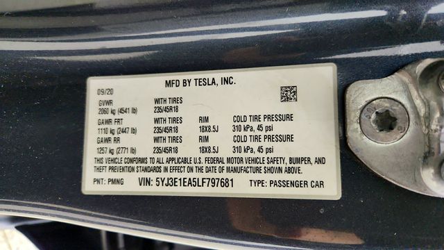 2020 Tesla Model 3 Standard Range Plus w/ White and Black Premium Interior - 23002784 - 22