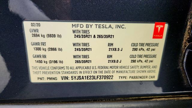 2020 Tesla Model S Long Range Plus AWD w/ 21'' Wheels & Panoramic Glass Roof - 22997471 - 22
