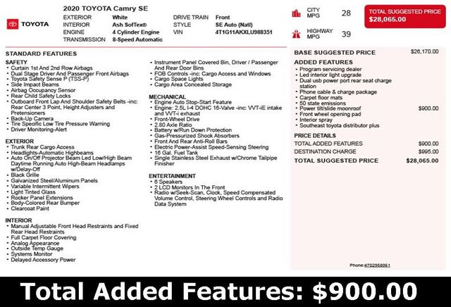 2020 Toyota Camry SE Automatic - 22966993 - 2
