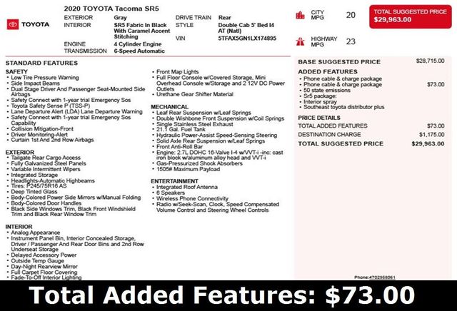 2020 Toyota Tacoma 2WD SR5 Double Cab 5' Bed I4 AT (Natl) - 22966188 - 2