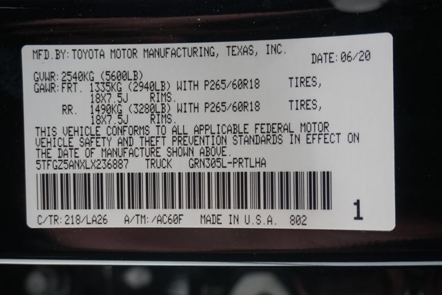 2020 Toyota Tacoma 4WD Limited Double Cab 5' Bed V6 AT (Natl) - 23025623 - 32