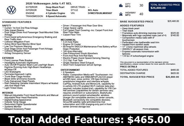 2020 Volkswagen Jetta SEL Automatic w/SULEV - 22978433 - 2