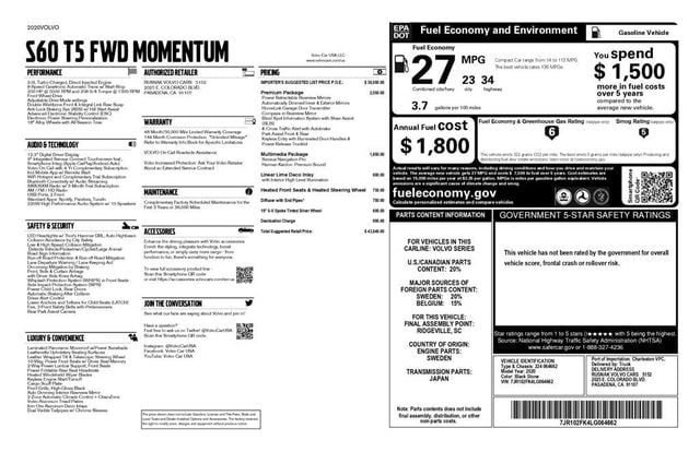 2020 Volvo S60 T5 Momentum Premium Package Multimedia Package - 22968104 - 6