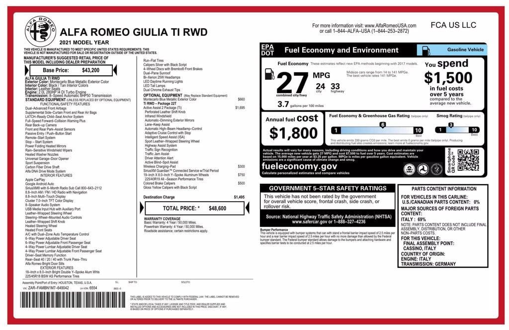 2021 Alfa Romeo Giulia Ti RWD - 22620012 - 35