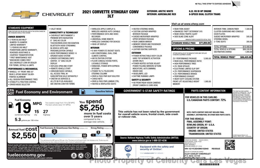 2021 Chevrolet Corvette Z51 Performance, Front Lift, Carbon Fiber and more! - 22924072 - 7
