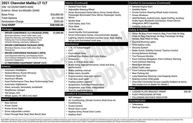 2021 Chevrolet Malibu 4dr Sedan LT - 23034076 - 5