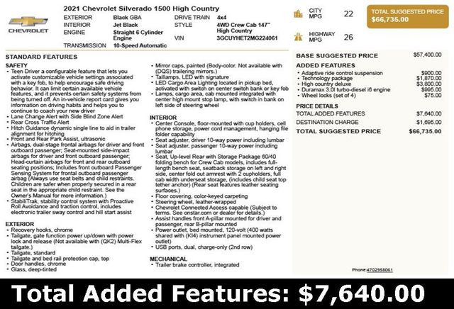 2021 Chevrolet Silverado 1500 4WD Crew Cab 147" High Country - 22932495 - 2