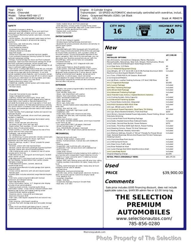 2021 Chevrolet Tahoe 4WD LT W/LT SIGNATURE PACKAGE - 22900782 - 1