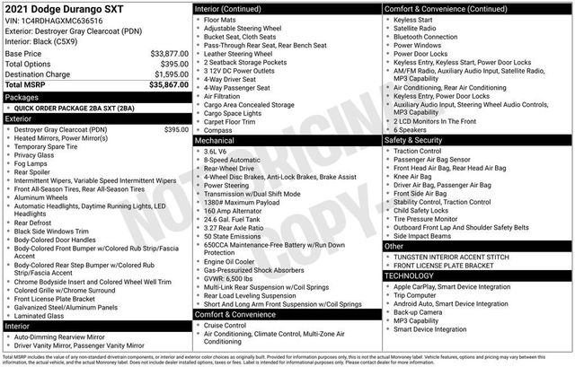 2021 Dodge Durango SXT - 23020736 - 5