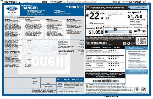 2021 Ford Ranger Lariat 4x4 SuperCrew FX4 Off-Road Package - 23038439 - 7
