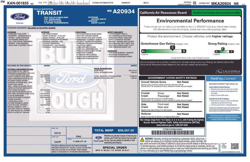 2021 Ford Transit Cargo Van Base - 22926980 - 5