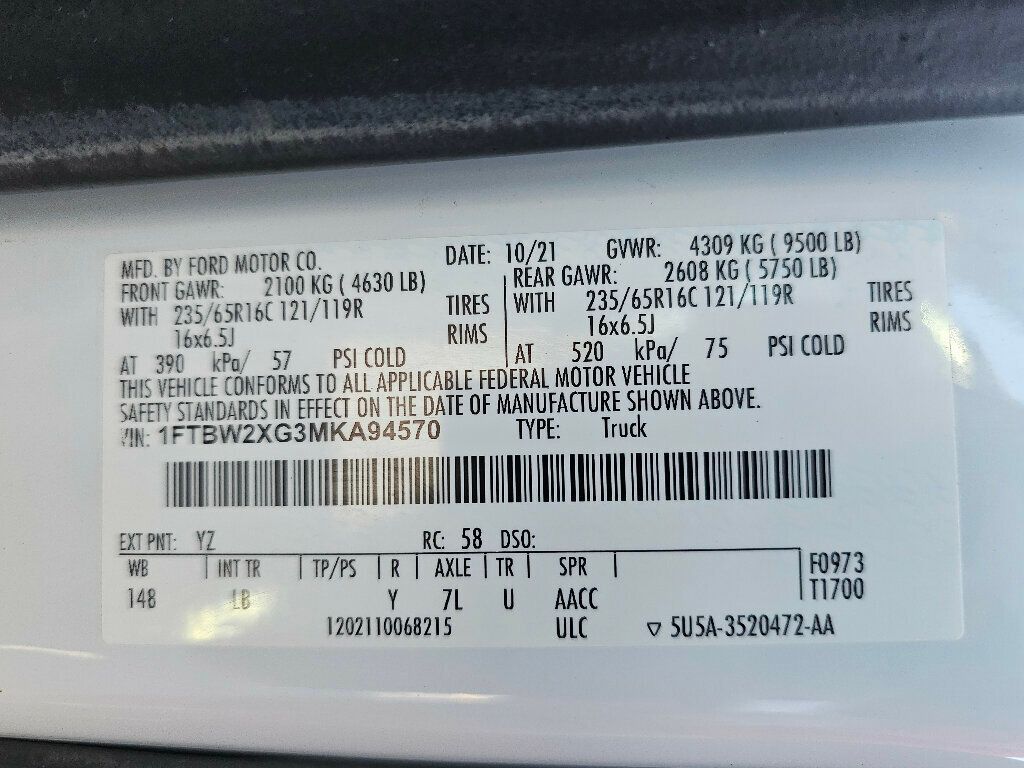 2021 Ford Transit Cargo Van T-350 148" Hi Rf 9500 GVWR AWD - 22939517 - 33