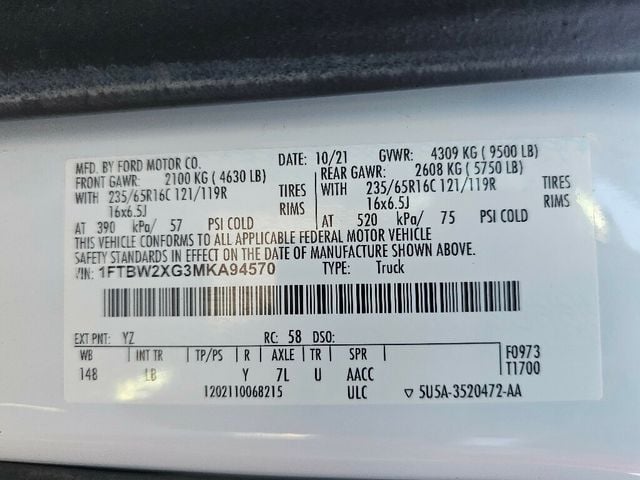 2021 Ford Transit Cargo Van T-350 148" Hi Rf 9500 GVWR AWD - 22939517 - 33