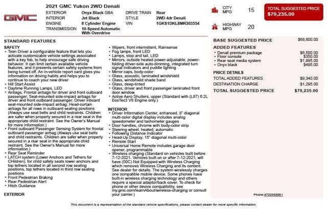 2021 GMC Yukon 2WD 4dr Denali - 23002876 - 2