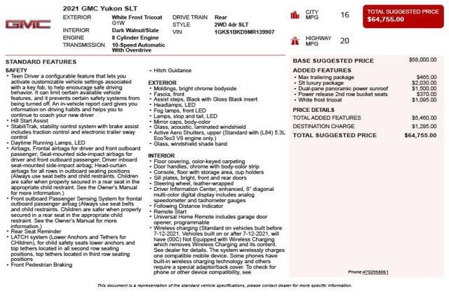2021 GMC Yukon 2WD 4dr SLT - 23035739 - 2