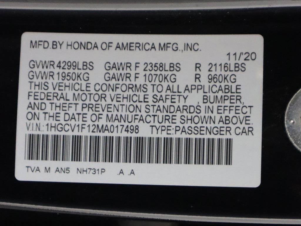 2021 Honda Accord Sedan LX 1.5T CVT - 22704769 - 43