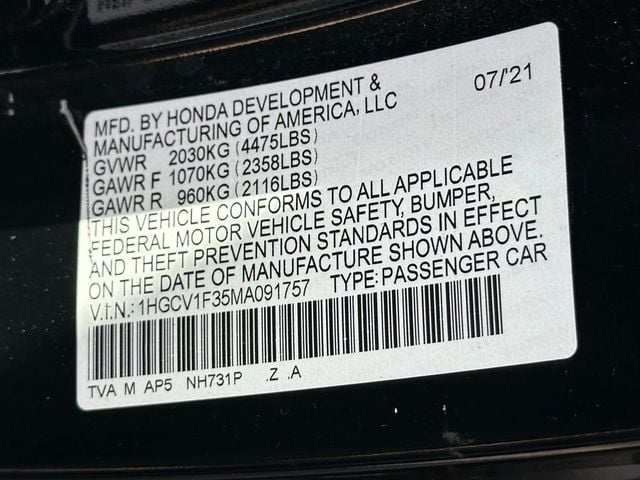 2021 Honda Accord Sedan Sport 1.5T CVT - 22779470 - 22