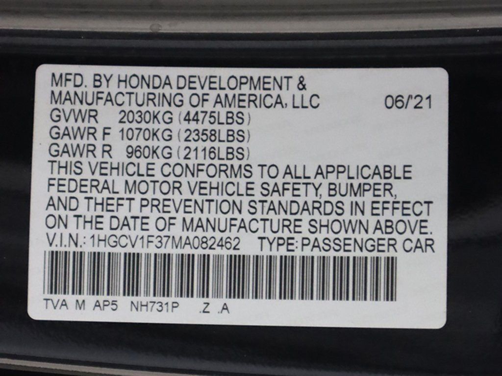 2021 Honda Accord Sedan Sport 1.5T CVT - 22629214 - 42