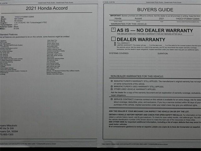 2021 Honda Accord Sedan Sport 1.5T CVT - 22938282 - 7