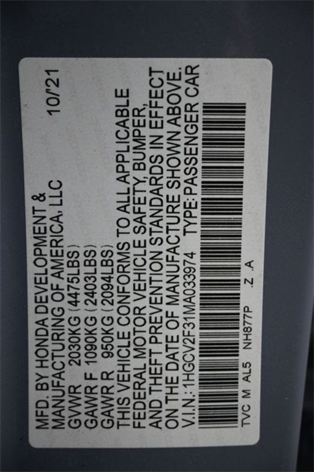 2021 Honda Accord Sedan Sport 2.0T Automatic - 22904506 - 3