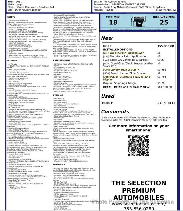 2021 Jeep Grand Cherokee L OVERLAND 4x4 W/ ADVANCED TECH GROUP IV - 22961916 - 2