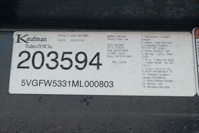 2021 Kaufman 3 Car Trailer 2021 KAUFMAN 50+6ft. 3 CAR HAULER 8' ALUMINUM RAMPS 615-678-7444 - 21799768 - 7