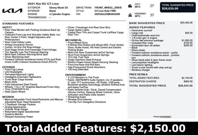 2021 Kia K5 GT-Line Automatic FWD - 22953109 - 2