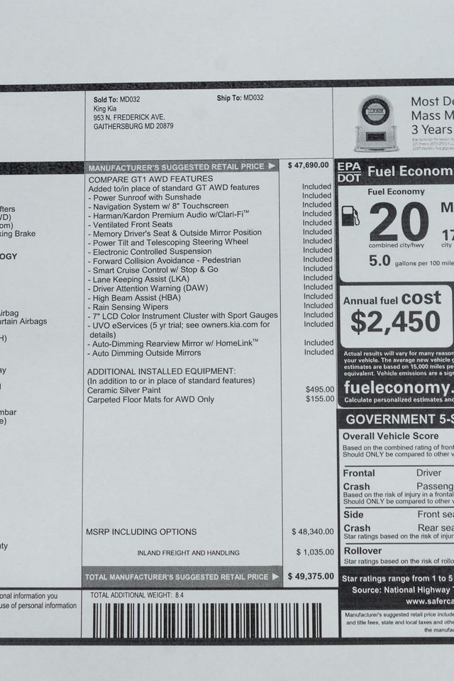 2021 Kia Stinger GT1 AWD - 22981257 - 53