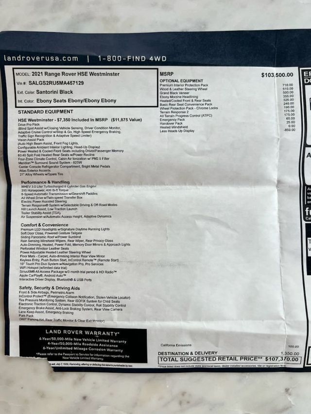 2021 Used Land Rover Range Rover ONLY 1 OWNER, SOUTHERN CALIFORNIA SUV, LOW MILES, GREAT OPTIONS