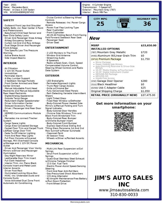 2021 Mercedes-Benz A-Class A220 Premium Pkg Brand New Tires - 22924793 - 5