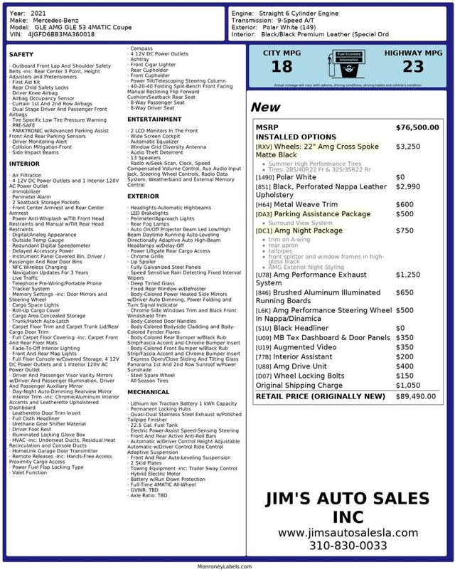 2021 Mercedes-Benz GLE AMG GLE 53 4MATIC SUV - 23032321 - 8