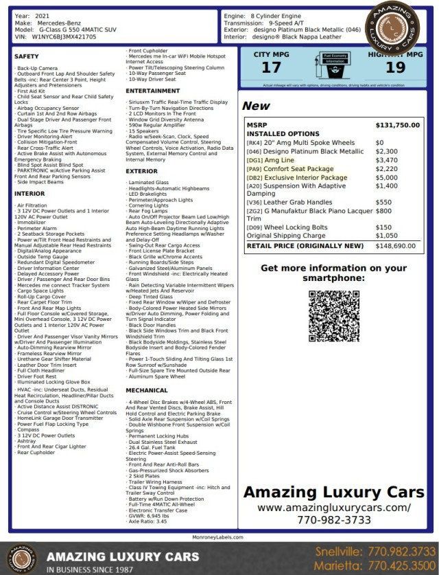 2021 Mercedes-Benz G-Class G 550 4MATIC SUV - 23075409 - 23