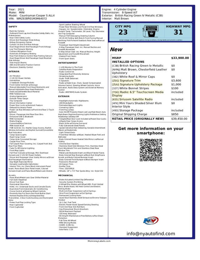 2021 MINI Cooper S Countryman CLEAN CARFAX, AWD, SIGNATURE TRIM, PAN SUNROOF, NAVI, LEATHER  - 23094612 - 14
