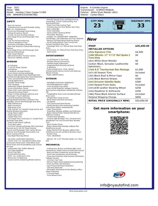 2021 MINI Cooper S Hardtop 2 Door CLEAN CARFAX, 6-SPD MANUAL, SIGNATURE TRIM, PAN SUNROOF, NAVI - 23085067 - 13